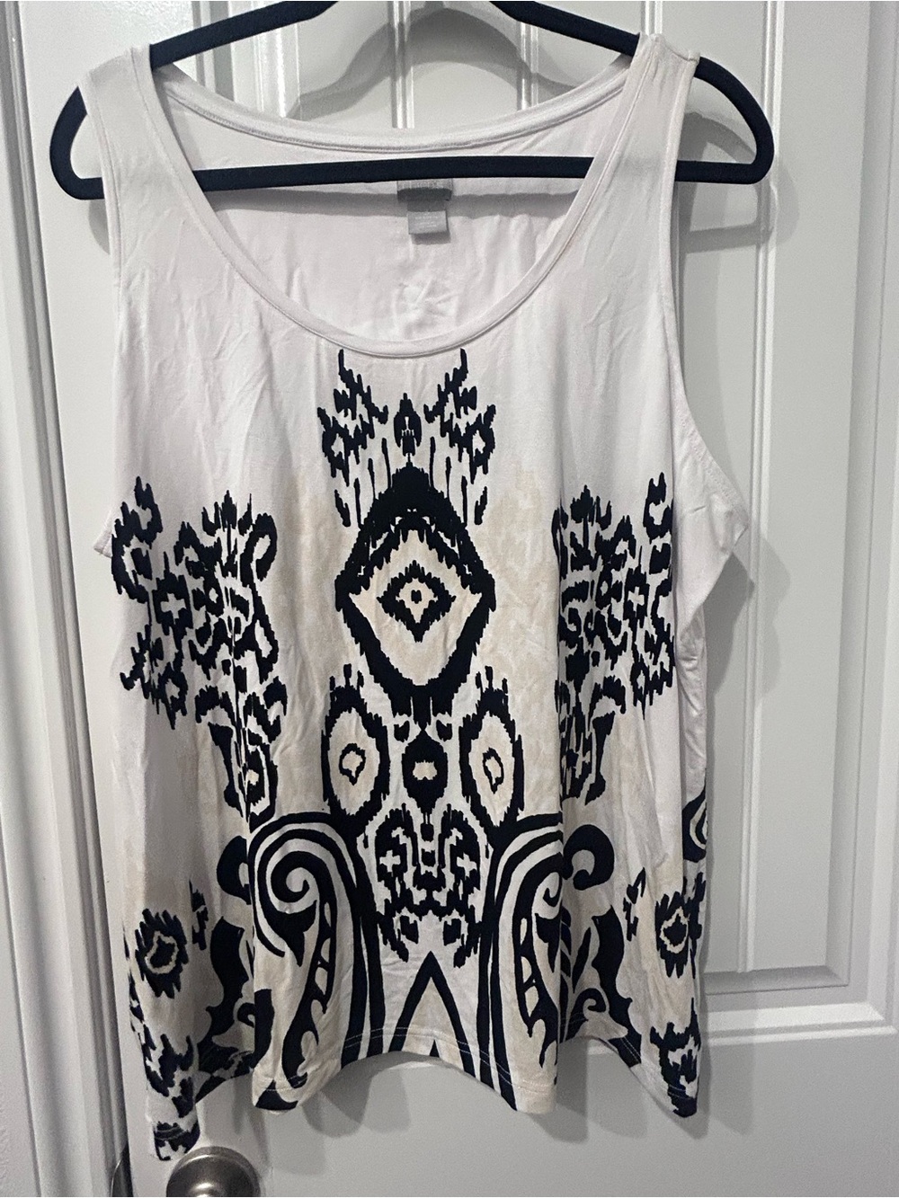 Chico's White Tank with Black Ikat Motif